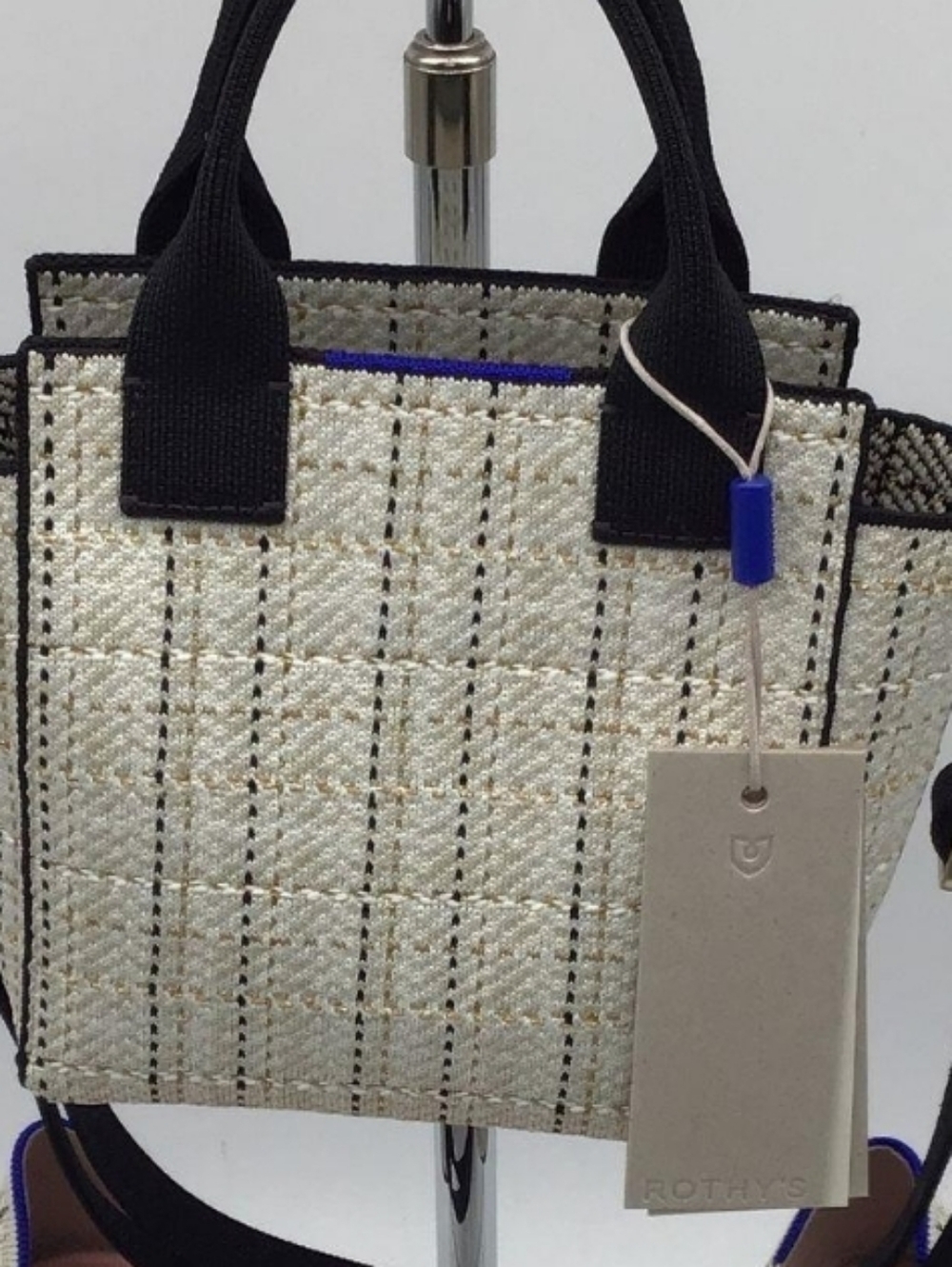 NWT Rothy's The Mini Moonlight TweedWoven Tote Bag with Black Handles